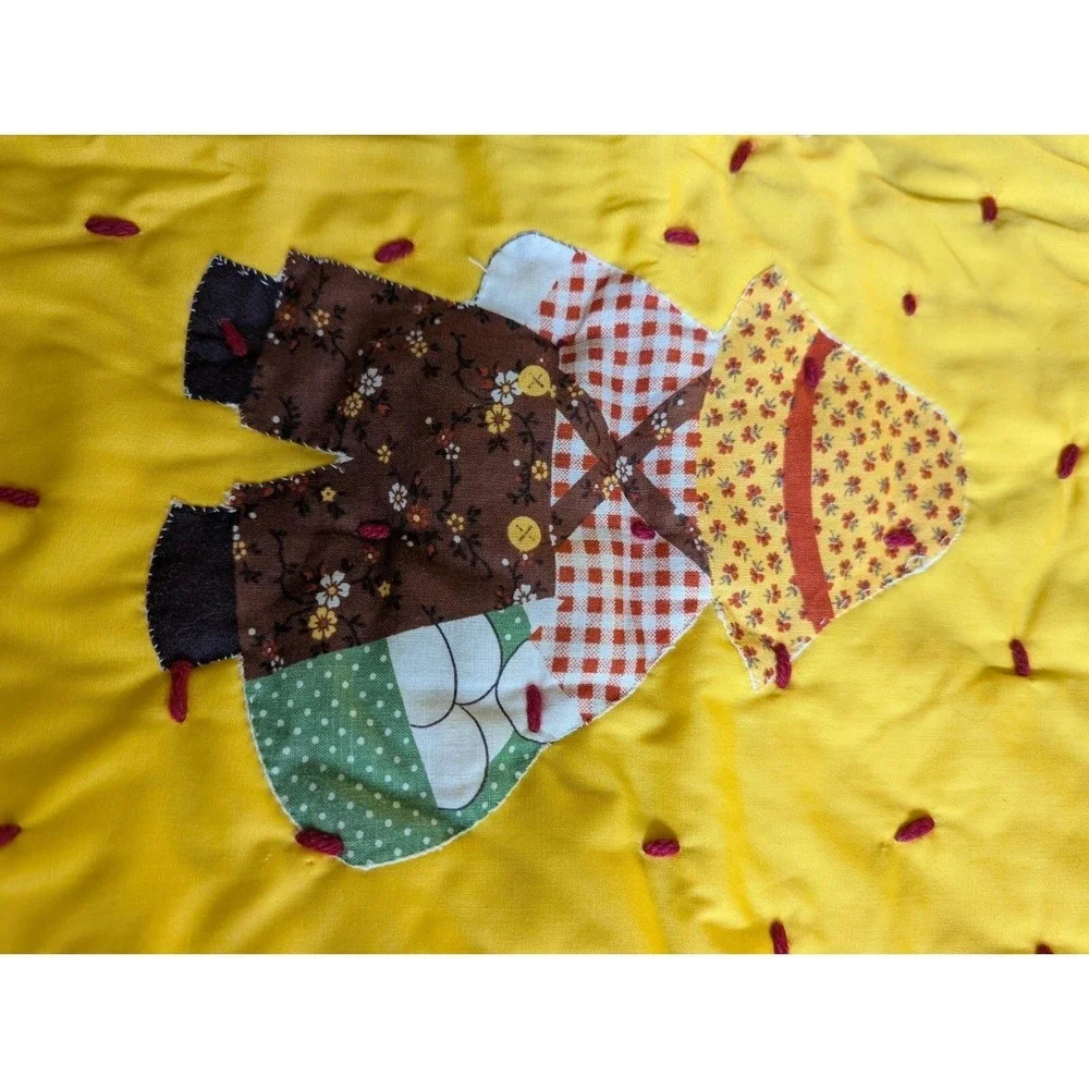 Vintage Rustic Handmade Quilt w/ Sewn Patches Yellow 42 X 76